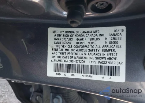 2016 Honda Civic Lx from USA, damaged, VIN 2HGFC2F58GH571209